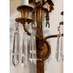 Pair of Antique Louis XVI Style Bronze Crystal Sconces - 3820684