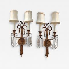 Pair of Antique Louis XVI Style Bronze Crystal Sconces - 3824007