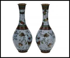 Pair of Antique Meiji Japanese Cloisonne Enamel Vases Birds of Paradise Shibata - 3902407