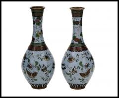 Pair of Antique Meiji Japanese Cloisonne Enamel Vases Birds of Paradise Shibata - 3902410