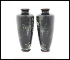 Pair of Antique Meiji Japanese Cloisonne Enamel Vases Blossoming Wisteria - 3901329