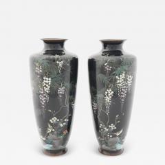 Pair of Antique Meiji Japanese Cloisonne Enamel Vases Blossoming Wisteria - 3909741