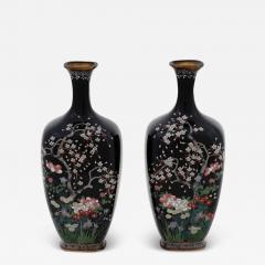 Pair of Antique Meiji Japanese Cloisonne Silver Wire Enamel Vases - 3926412