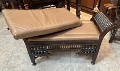 Pair of Antique Moorish Carved Hardwood and Inlaid Upholstered Benches - 3126647