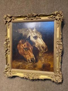 Pair of Antique Oil Canvas Paintings Depicting Horse and Mare Signed Framed - 3717950