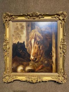 Pair of Antique Oil Canvas Paintings Depicting Horse and Mare Signed Framed - 3717951