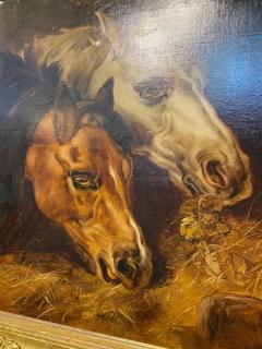 Pair of Antique Oil Canvas Paintings Depicting Horse and Mare Signed Framed - 3717952