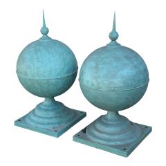 Pair of Antique Painted Copper Architectural Sphere Post Finials - 4469751