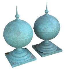 Pair of Antique Painted Copper Architectural Sphere Post Finials - 4469756