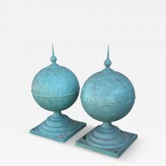 Pair of Antique Painted Copper Architectural Sphere Post Finials - 4469950