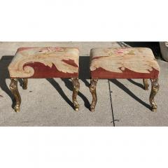 Pair of Antique Rococo Giltwood Stools W 18th C Aubusson Tapestry - 3523172