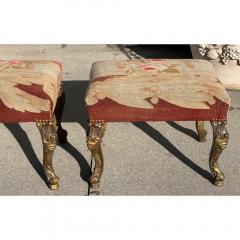 Pair of Antique Rococo Giltwood Stools W 18th C Aubusson Tapestry - 3523184
