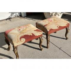 Pair of Antique Rococo Giltwood Stools W 18th C Aubusson Tapestry - 3523185