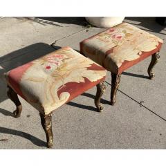 Pair of Antique Rococo Giltwood Stools W 18th C Aubusson Tapestry - 3523273
