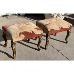 Pair of Antique Rococo Giltwood Stools W 18th C Aubusson Tapestry - 3523288