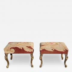 Pair of Antique Rococo Giltwood Stools W 18th C Aubusson Tapestry - 3527783