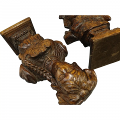 Pair of Antique Rustic European Hand Carved Wooden Busts Sculpture of Women - 4126203