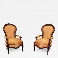 Pair of Antique Victorian Mahogany Fauteuil Arm Chairs - 3372572