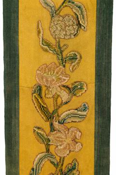 Pair of Antique Yellow and Green Floral Needlepoint Tapestry Wall Hangings - 4199691