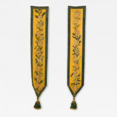 Pair of Antique Yellow and Green Floral Needlepoint Tapestry Wall Hangings - 4260660