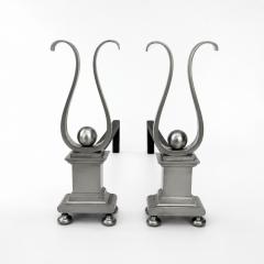 Pair of Architectural Andirons Patinated Metal - 4690792