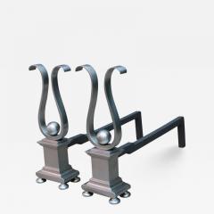 Pair of Architectural Andirons Patinated Metal - 4690852