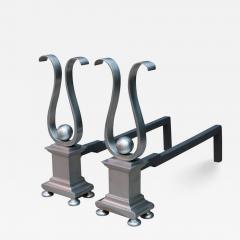 Pair of Architectural Andirons Patinated Metal - 4690853