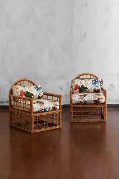 Pair of Armchairs With Arched Backrest And Woven Bamboo 1970s - 3772716