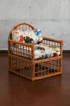 Pair of Armchairs With Arched Backrest And Woven Bamboo 1970s - 3772718