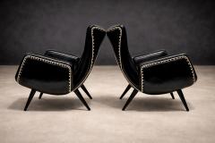 Pair of Armchairs in Faux Black Leather Unknown 1950s - 4548329