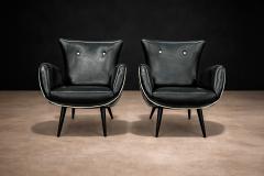 Pair of Armchairs in Faux Black Leather Unknown 1950s - 4548331