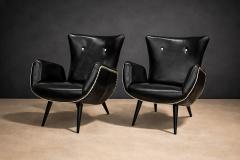 Pair of Armchairs in Faux Black Leather Unknown 1950s - 4548332