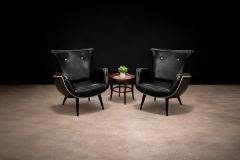 Pair of Armchairs in Faux Black Leather Unknown 1950s - 4548336