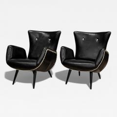 Pair of Armchairs in Faux Black Leather Unknown 1950s - 4548368