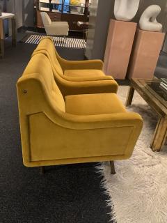 Pair of Armchairs in Yellow Velvet with Brass Legs Italy 1950s - 1935606