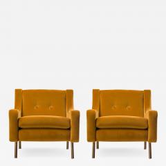 Pair of Armchairs in Yellow Velvet with Brass Legs Italy 1950s - 1937573