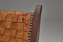 Pair of Armchairs with Braided Leather Backs Europe Mid 20th Century - 4746947