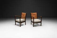 Pair of Armchairs with Braided Leather Backs Europe Mid 20th Century - 4747515
