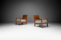 Pair of Armchairs with Wooden Frames and Striped Upholstered Seats Europe 1930s - 4244425