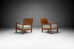 Pair of Armchairs with Wooden Frames and Striped Upholstered Seats Europe 1930s - 4244426