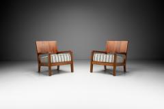 Pair of Armchairs with Wooden Frames and Striped Upholstered Seats Europe 1930s - 4244427