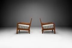 Pair of Armchairs with Wooden Frames and Striped Upholstered Seats Europe 1930s - 4244428