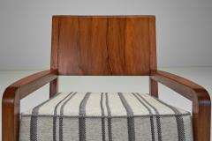 Pair of Armchairs with Wooden Frames and Striped Upholstered Seats Europe 1930s - 4244429