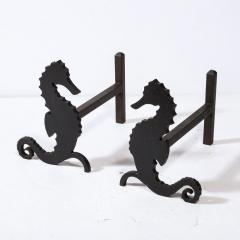 Pair of Art Deco Andirons in Patinated Black Enamel - 3108622