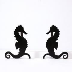 Pair of Art Deco Andirons in Patinated Black Enamel - 3108631