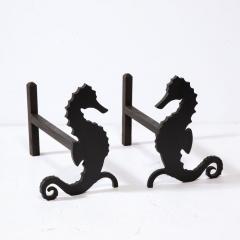 Pair of Art Deco Andirons in Patinated Black Enamel - 3108694