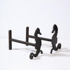 Pair of Art Deco Andirons in Patinated Black Enamel - 3108701