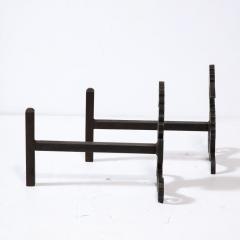 Pair of Art Deco Andirons in Patinated Black Enamel - 3108711