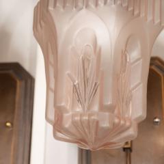 Pair of Art Deco Antique Bronze and Pressed Rose Glass Skyscraper Style Sconces - 1539792