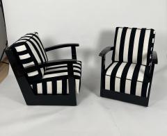 Pair of Art Deco Armchairs Black Lacquer Fabric Netherlands circa 1925 - 3881808